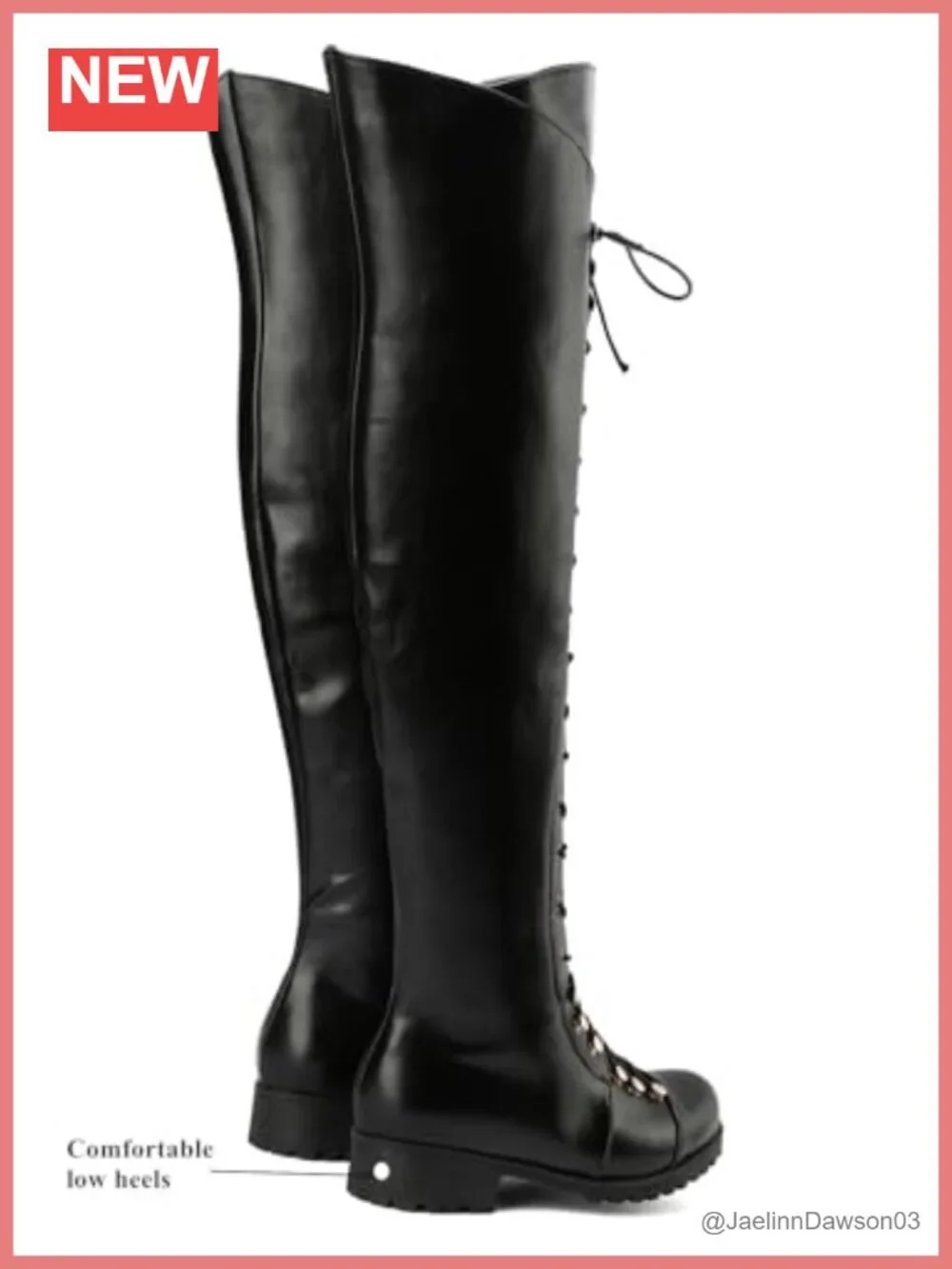 Women's Over the Knee Square Toe Faux Leather Boots Low Heel Side Zipper Lace Up